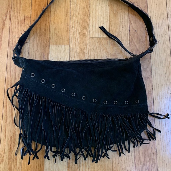 Roxy Black Suede Hobo or Western Purse with Fringe. - Picture 4 of 9